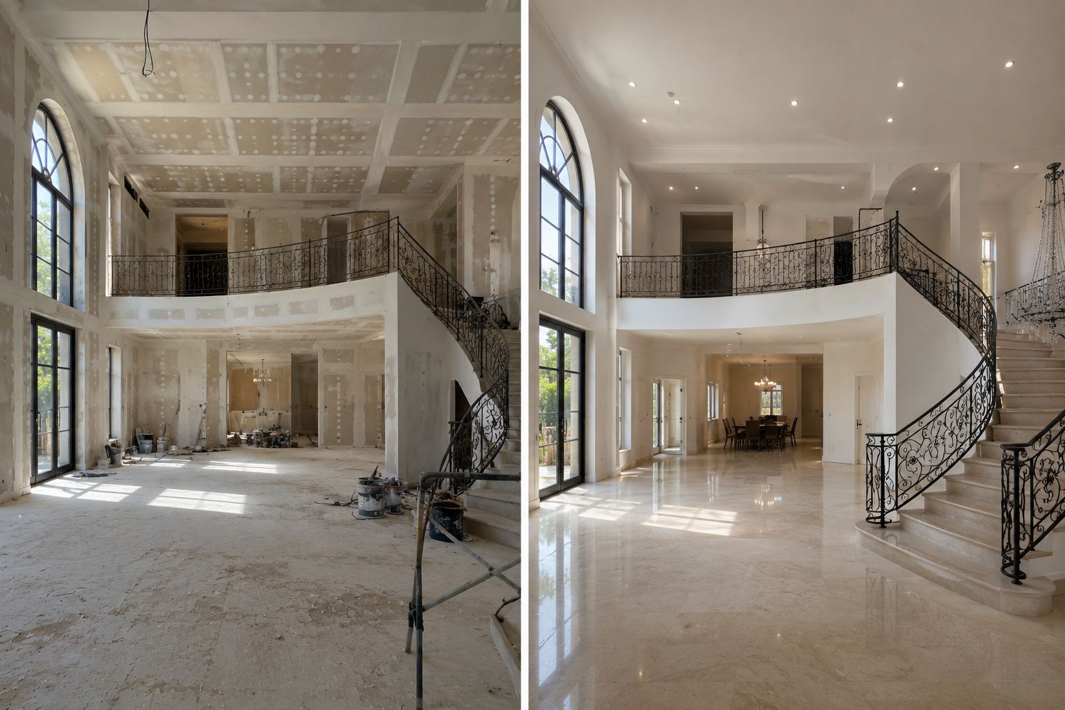 Rénovation hall d'entrée — marbre et escalier — après